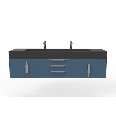 Castello Usa Nile 72" Wall Mounted Blue Vanity With Black Top And Brushed Nickel Handles CB-MC-72BLU-BN-2053-BL